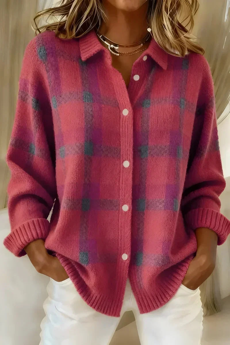 Bronwyn | Relaxed Collared Plaid Cardigan