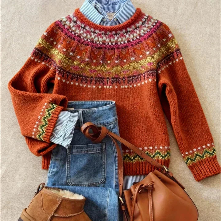Vintage Fair Isle Knit Jumper - Cozy Warmth, Lightweight Relaxed Fit 0