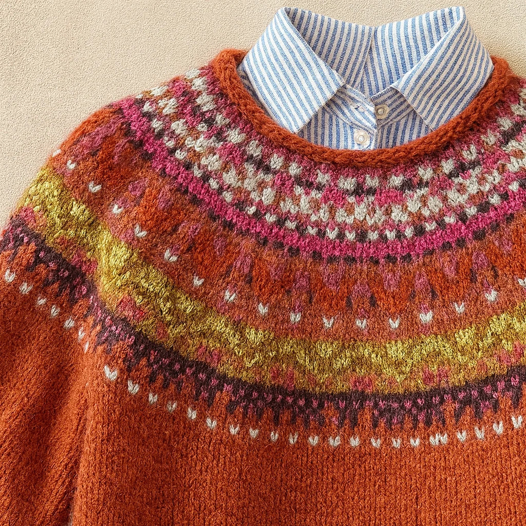 Vintage Fair Isle Knit Jumper - Cozy Warmth, Lightweight Relaxed Fit 1