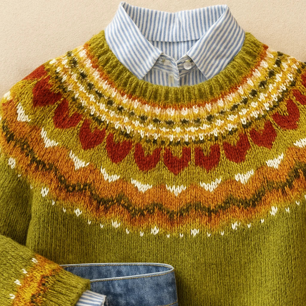 Vintage Fair Isle Knit Jumper - Lightweight Warmth & Relaxed Fit 1
