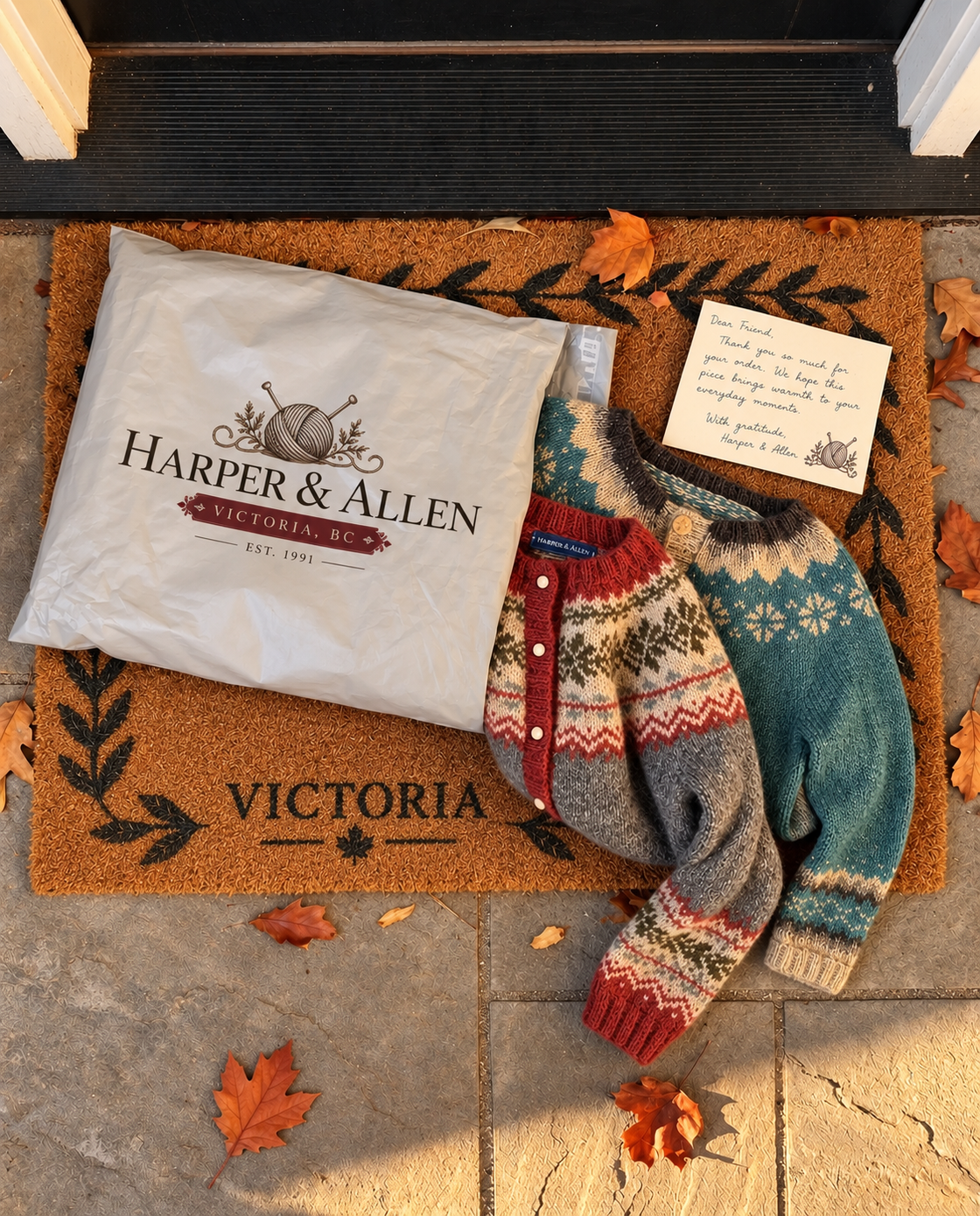 A Harper & Allen cardigan by the back door